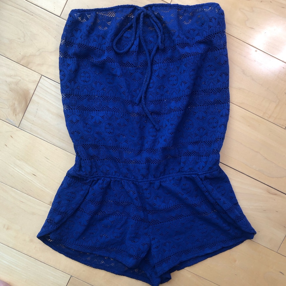 Victoria Secret Cerulean Blue Swim Lace Stube top coverup Romper Sz Small